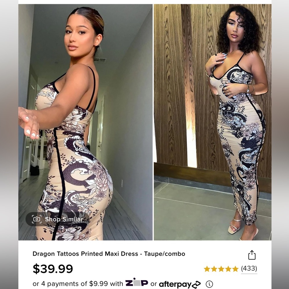 FashionNova: Dragon tattoo printed maxi dress
